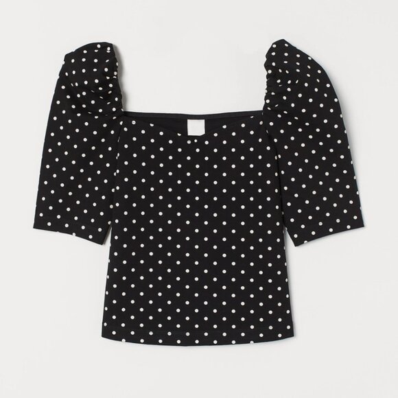 H&M Polka Dot Puff Sleeve Top Size M - Picture 3 of 15